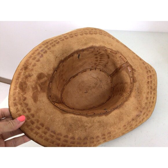 Hand Tooled Leather Cowboy Rancher Hat Western Aztec Style Womens Small - Picture 5 of 8